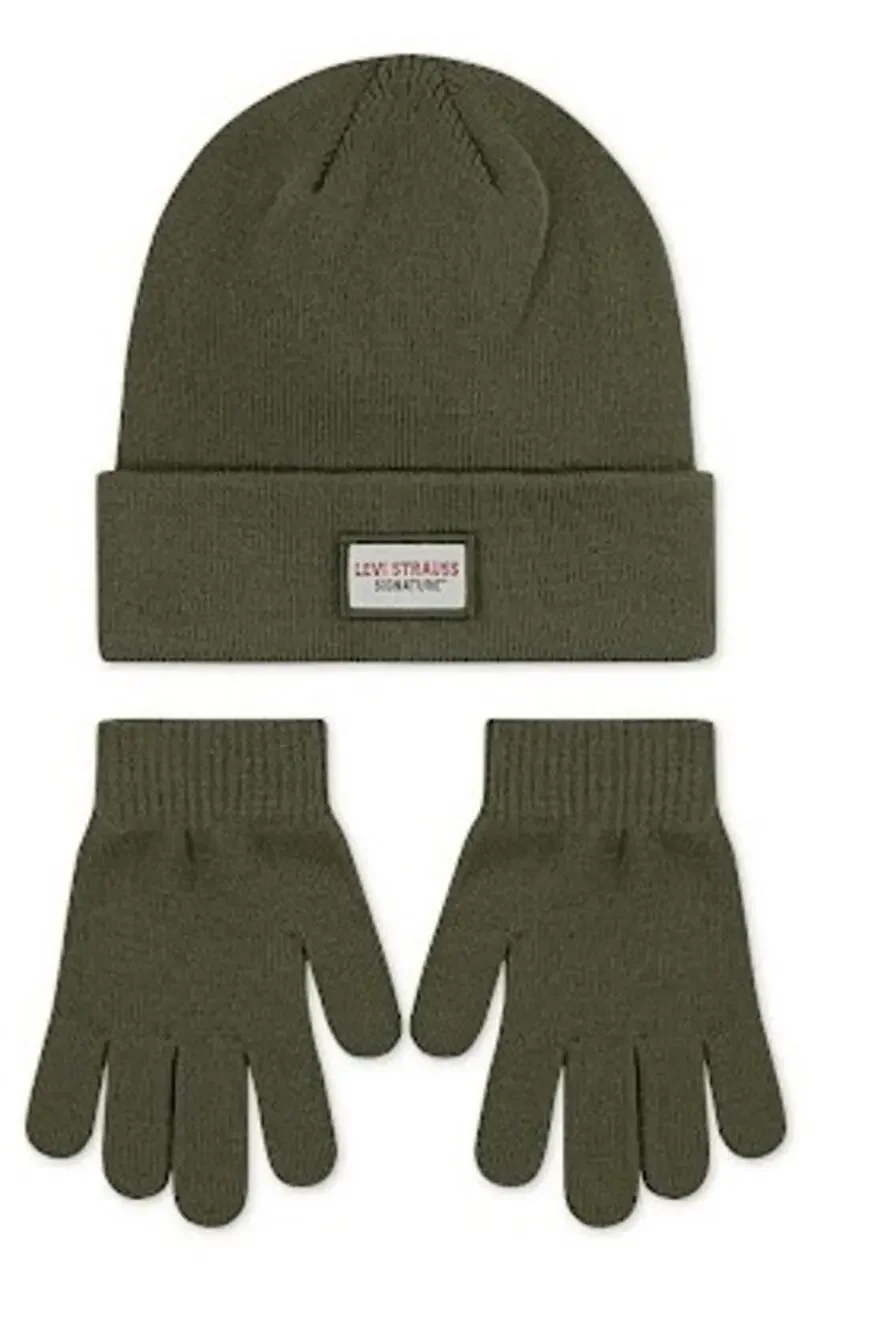 Levi Strauss Kids Beanie & Gloves Set Grey Kalamata One Size Warm NEW